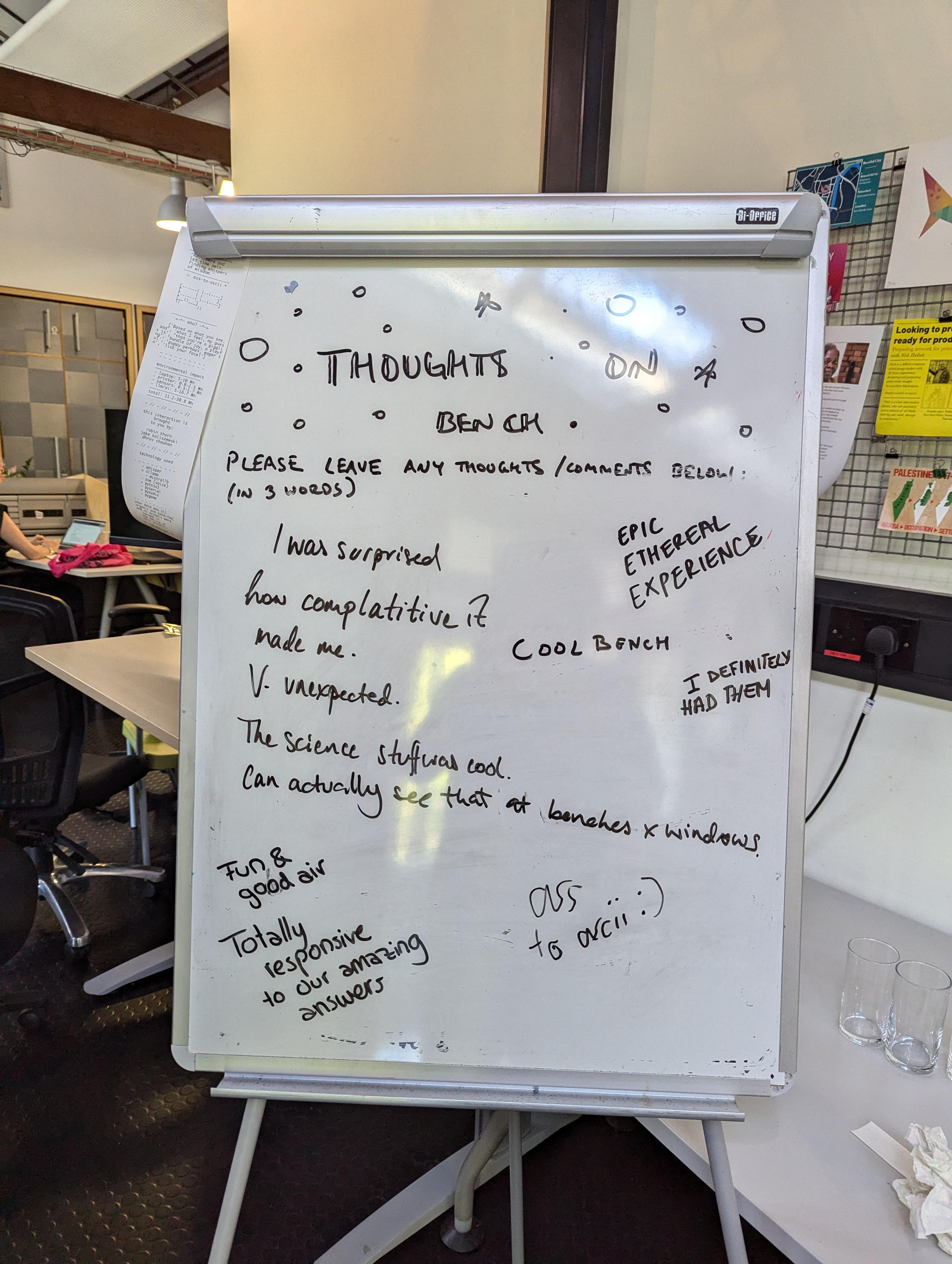 Feedback hand written on a board